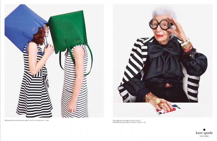 KARLIE KLOSS, IRIS APFEL POSE IN THE PARK FOR KATE SPADE’S SPRING 2015 ADS 7